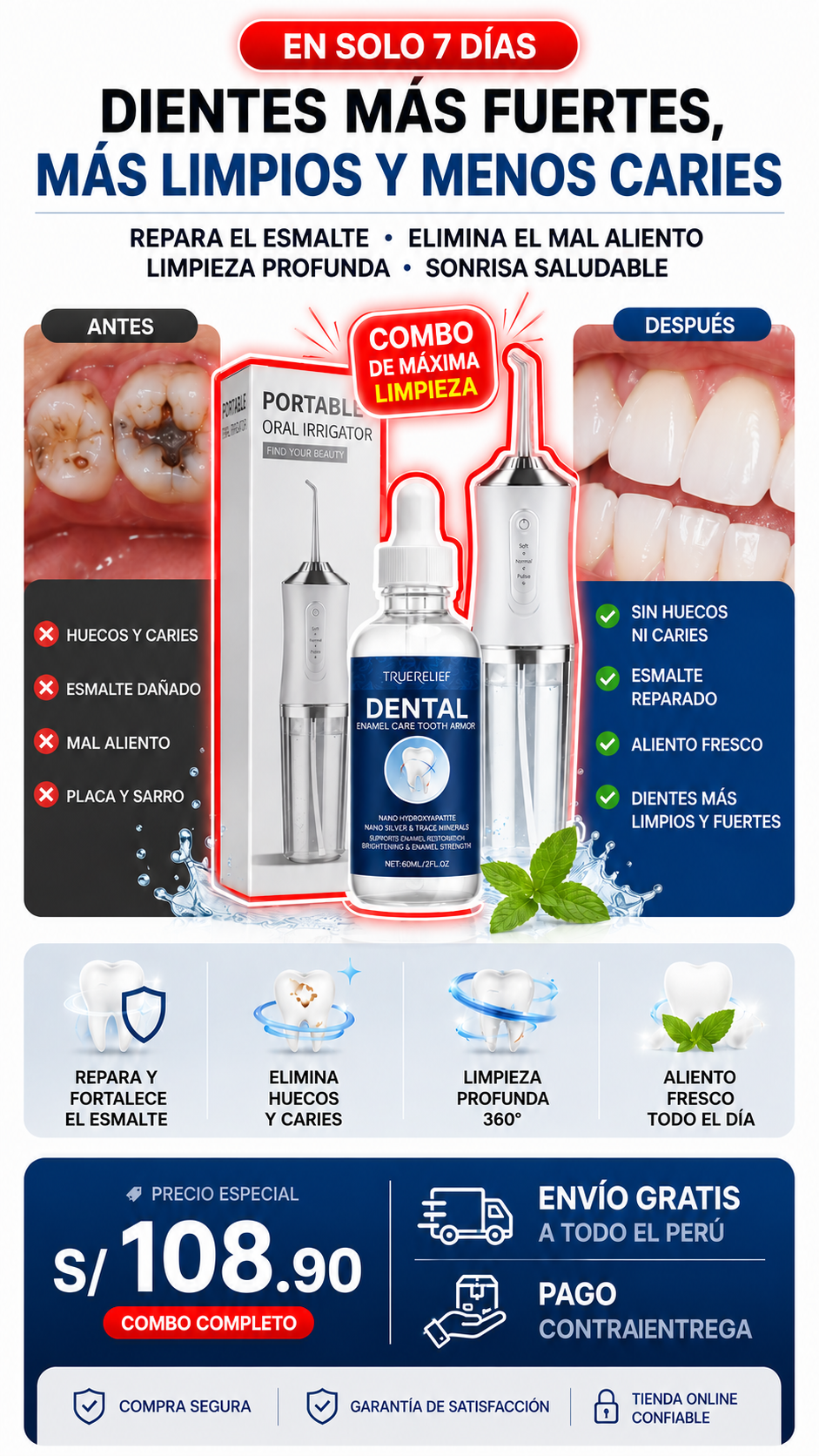Combo: Armadura dental con Hidroxiapatita + Irrigador bucal - Dientes sin huecos ni caries